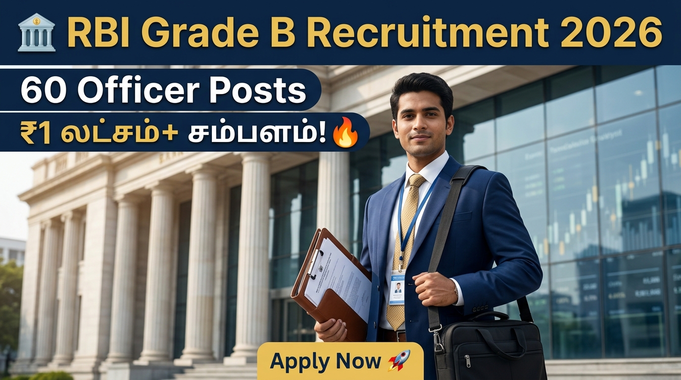🏦 RBI Grade B Recruitment 2026 – 60 Officer Posts | ₹1 லட்சம்+ சம்பளம்! 🔥