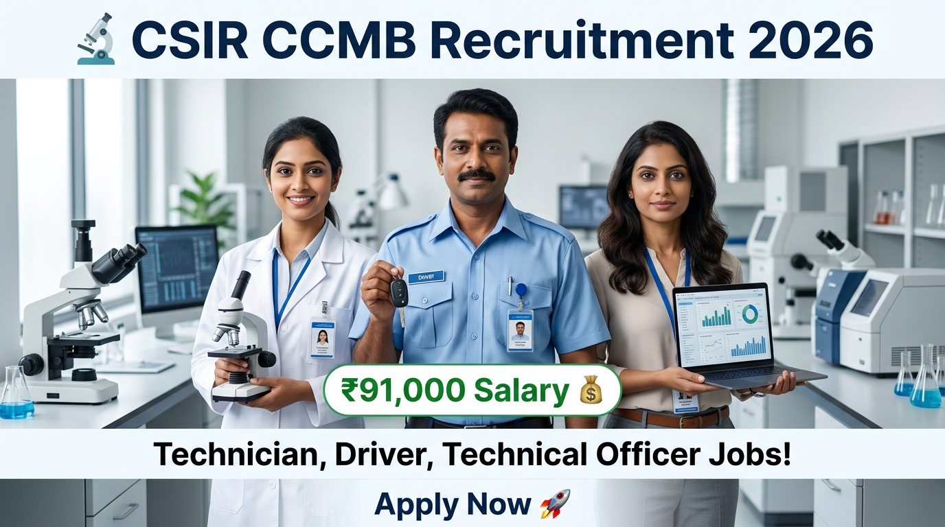🔬 CSIR CCMB Recruitment 2026 – Technician, Driver, Technical Officer Jobs | ₹91,000 சம்பளம் வரை! 🚀