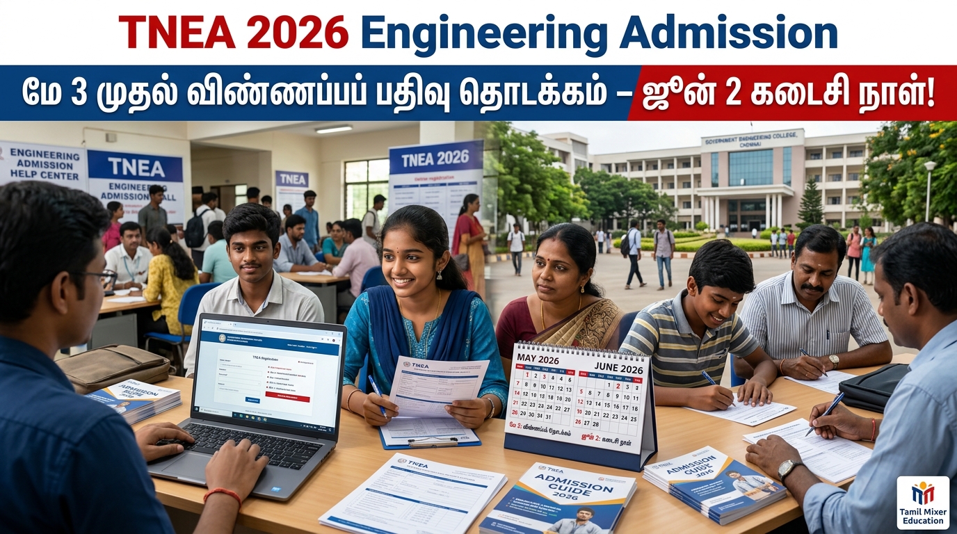 🎓 TNEA 2026 Engineering Admission: மே 3 முதல் விண்ணப்பப் பதிவு தொடக்கம் – ஜூன் 2 கடைசி நாள்!