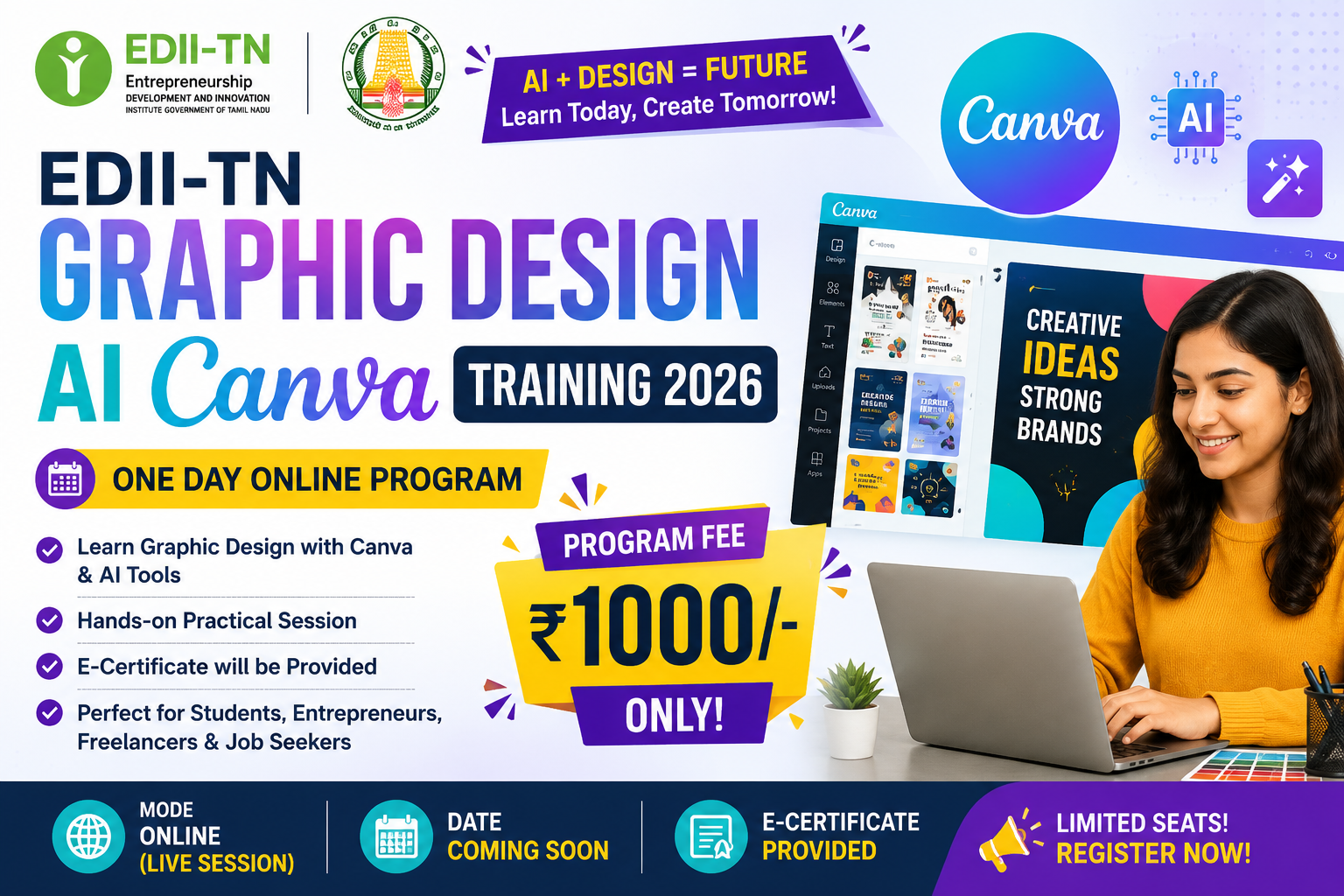 🎨 EDII-TN Graphic Design AI Canva Training 2026: Online-ல் One Day Program – ₹1000-ல் Creative Skills கற்க வாய்ப்பு
